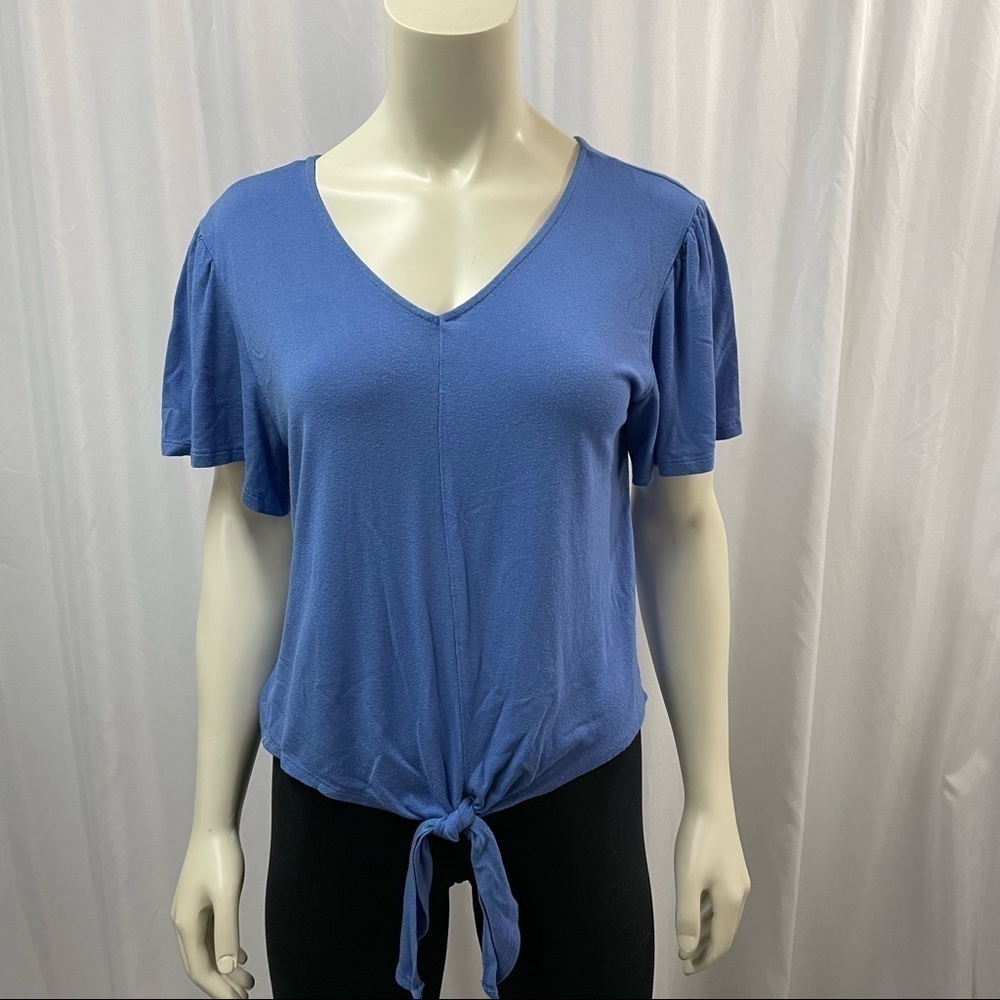 Tie Front V-Neck Tee Shirt Purple/Blue Size Large